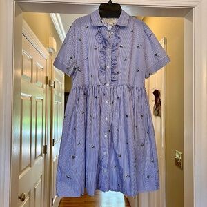 EUC Kate Spade Broome Street Abuzz Blue White Stripe Bumblee Bee Shirt Dress M